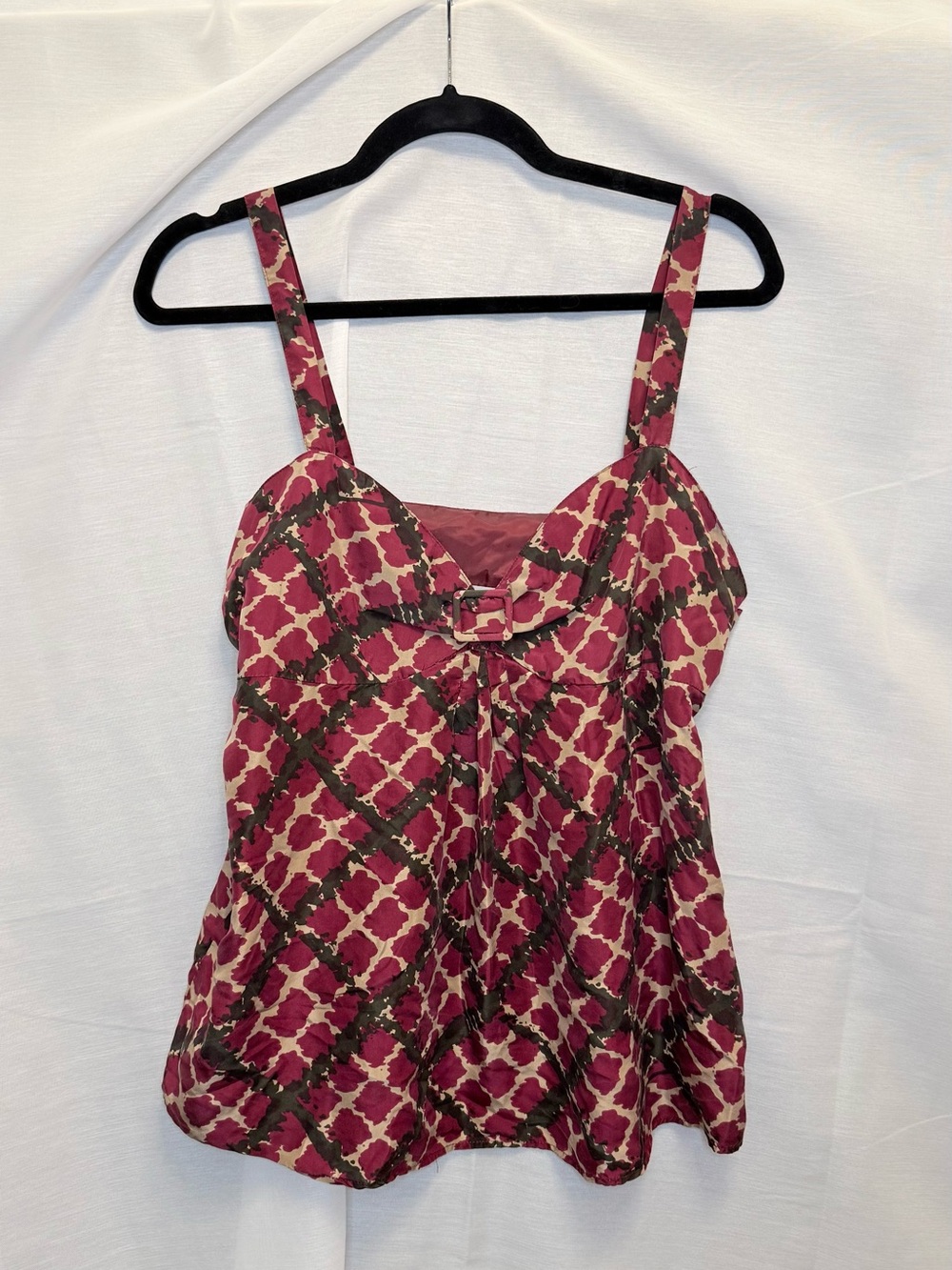 100% Silk Wine Patterned Babydoll Top